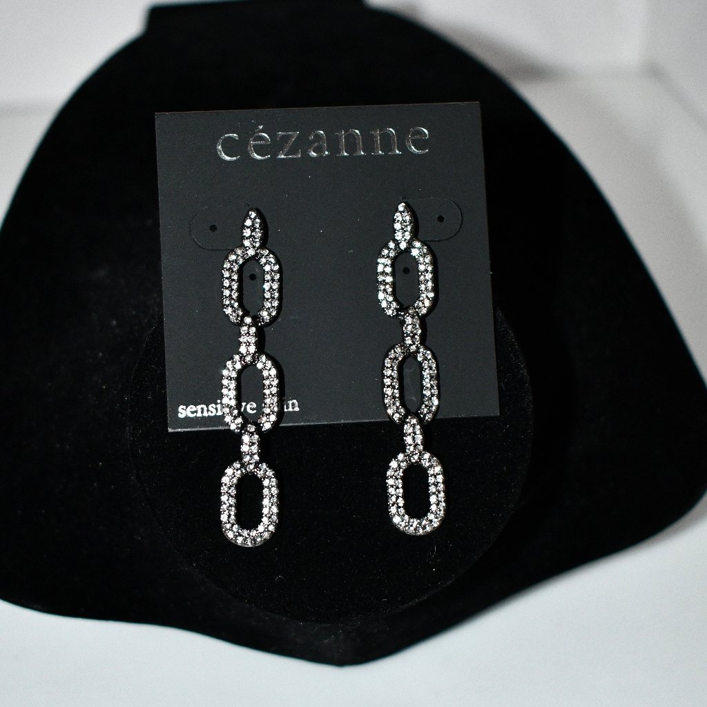 Cezanne Hematite Crystal Links Drop Earrings Nwt Metal Cz Glass Pos 12$